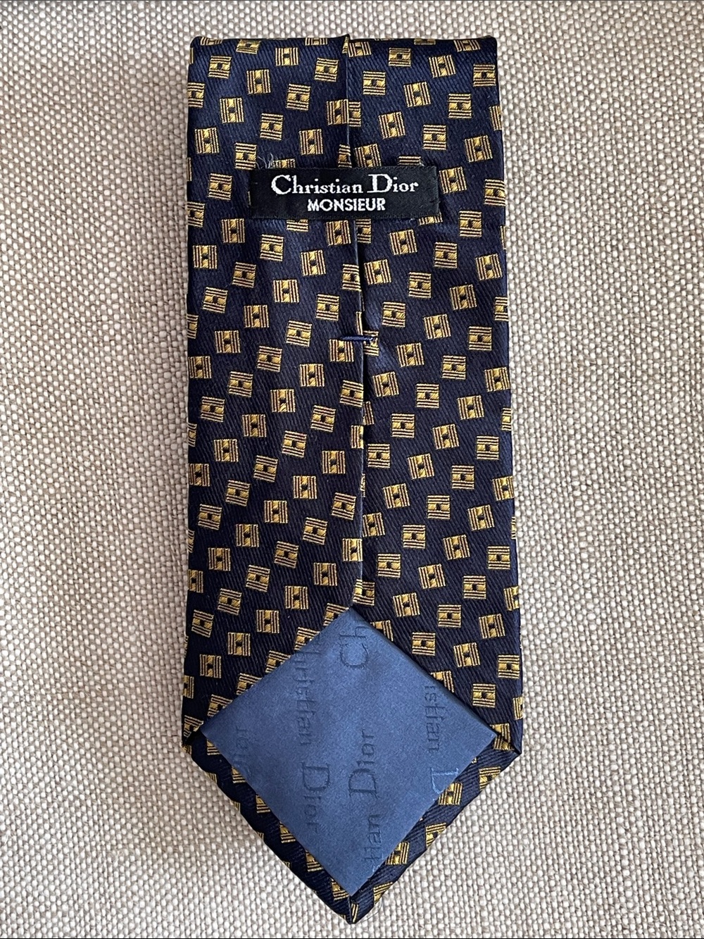Dior Monsieur Black Tie with Gold Square Motif